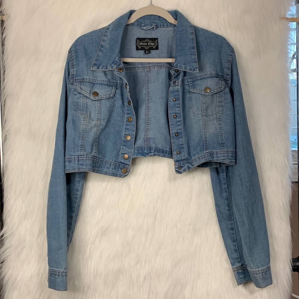 Outer Edge cropped soft jean jacket L